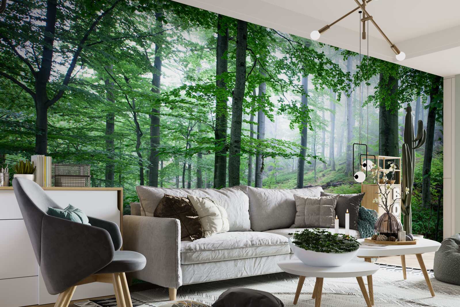 Fototapet ceața coboară pe desișul pădurii