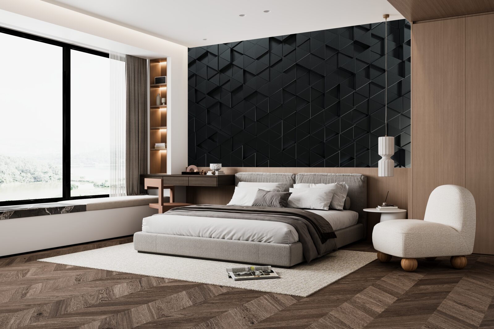 Fototapet triunghiuri volumetrice în negru