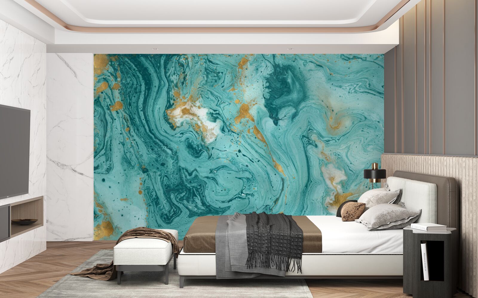 Fototapet modele albastru deschis pe marmură