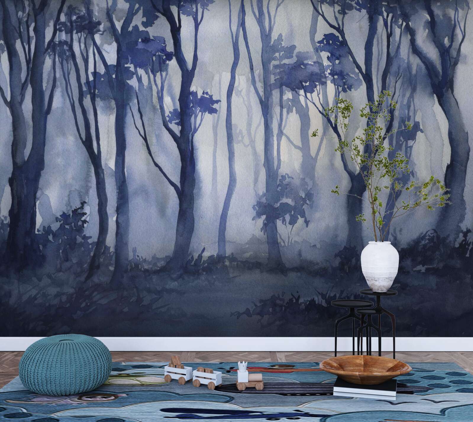 Fototapet ceață densă în mijlocul pădurii