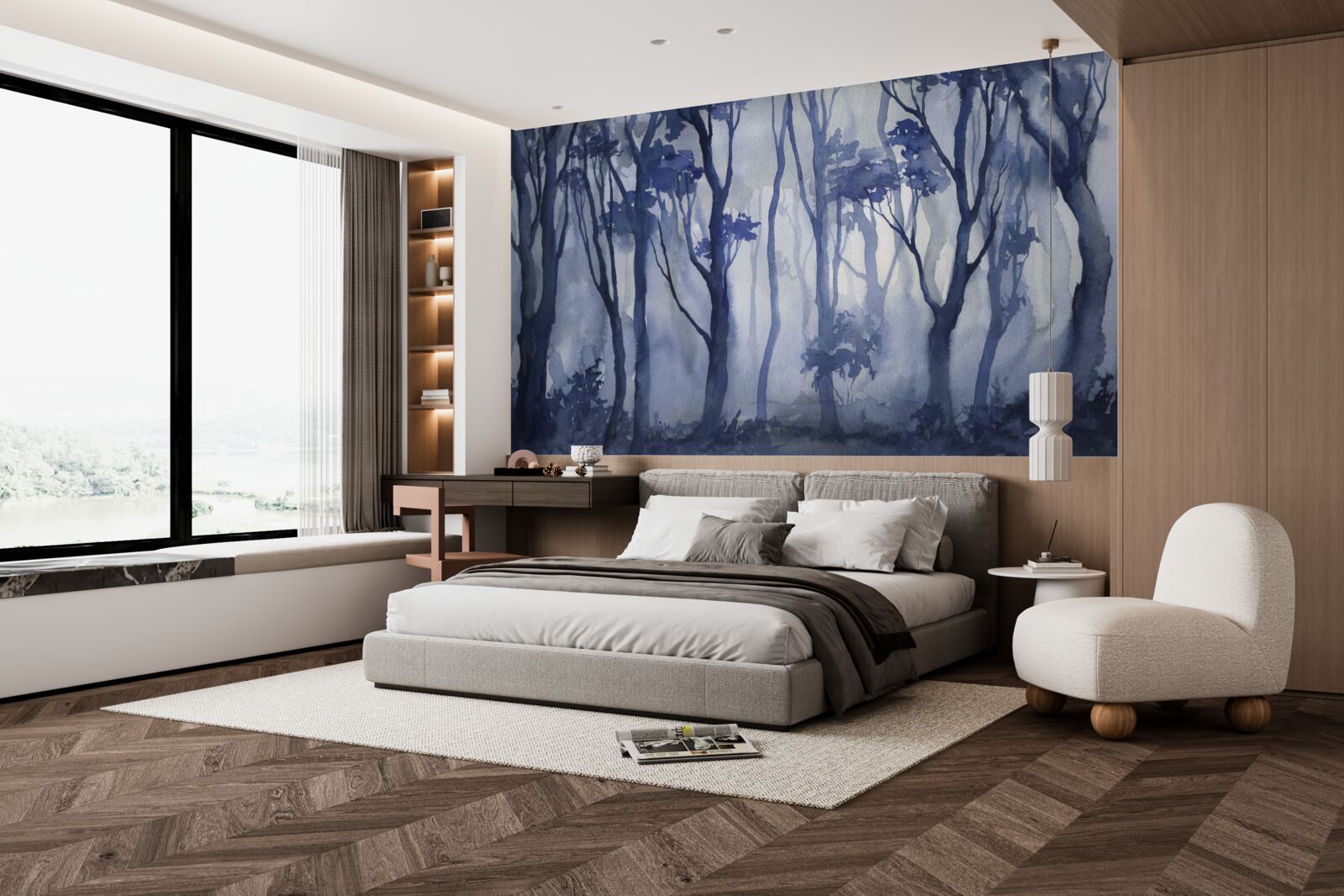 Fototapet ceață densă în mijlocul pădurii