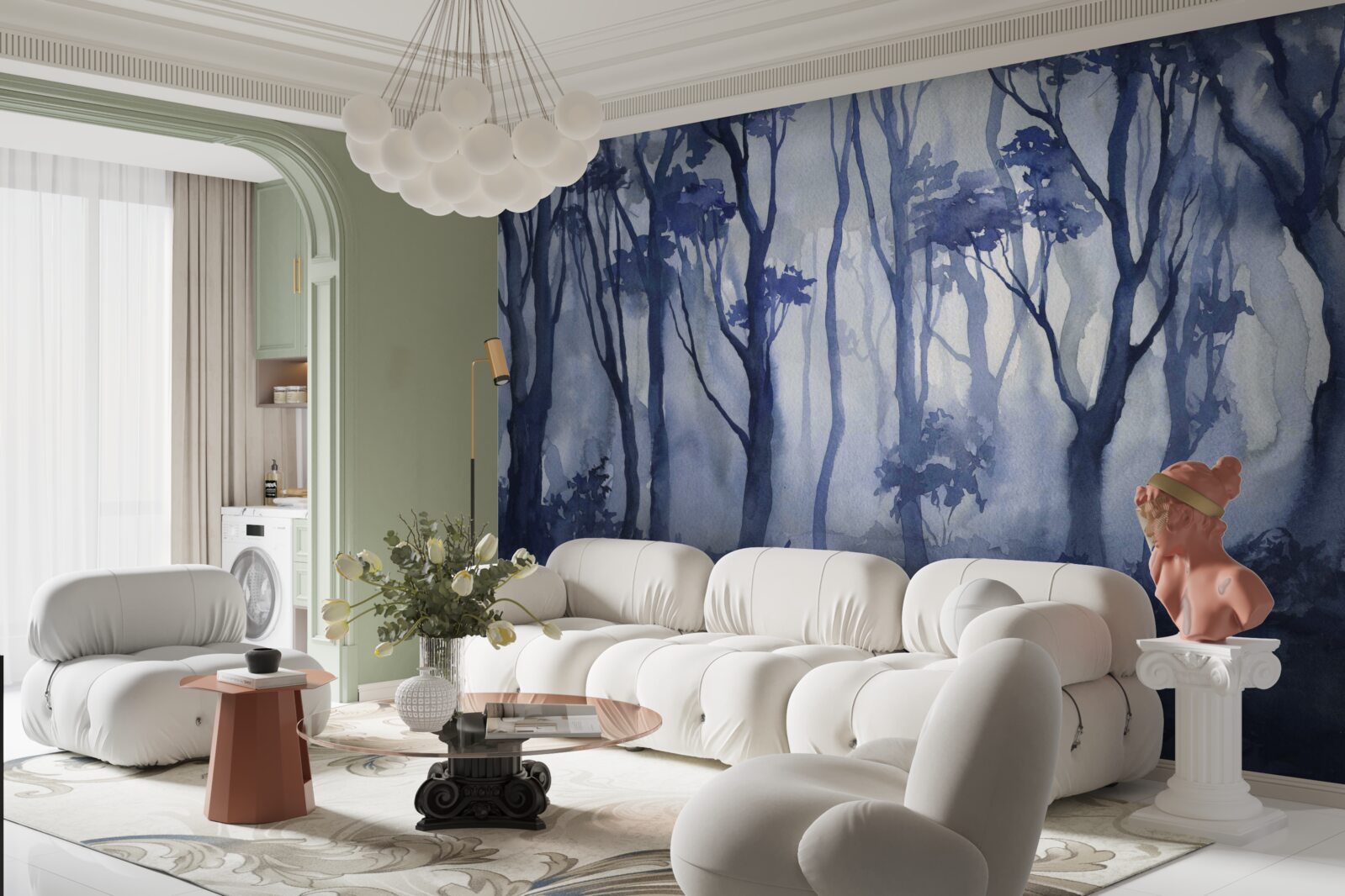 Fototapet ceață densă în mijlocul pădurii