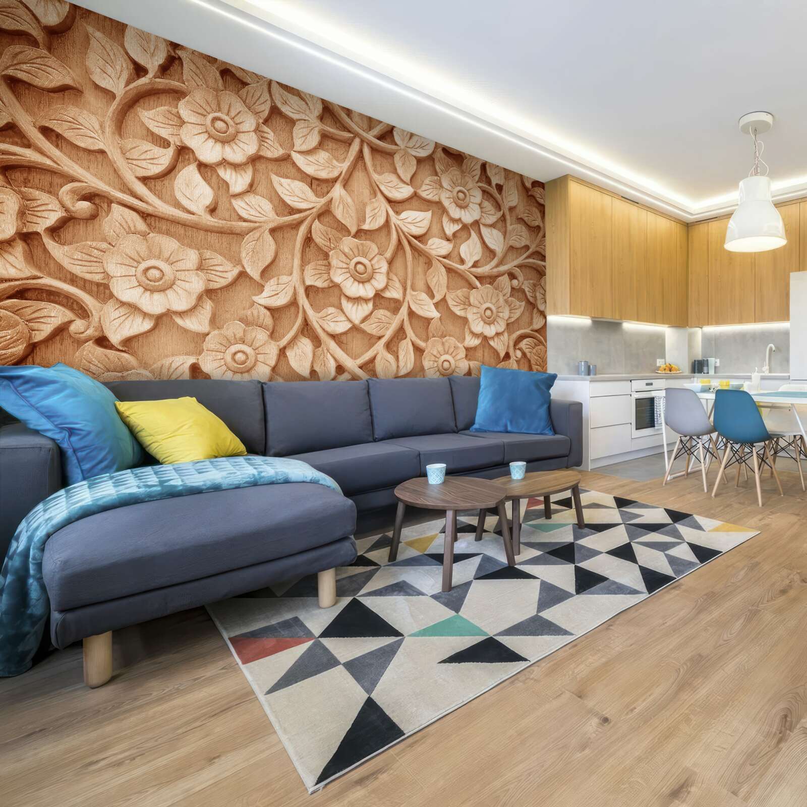 Fototapet textură de flori din lemn