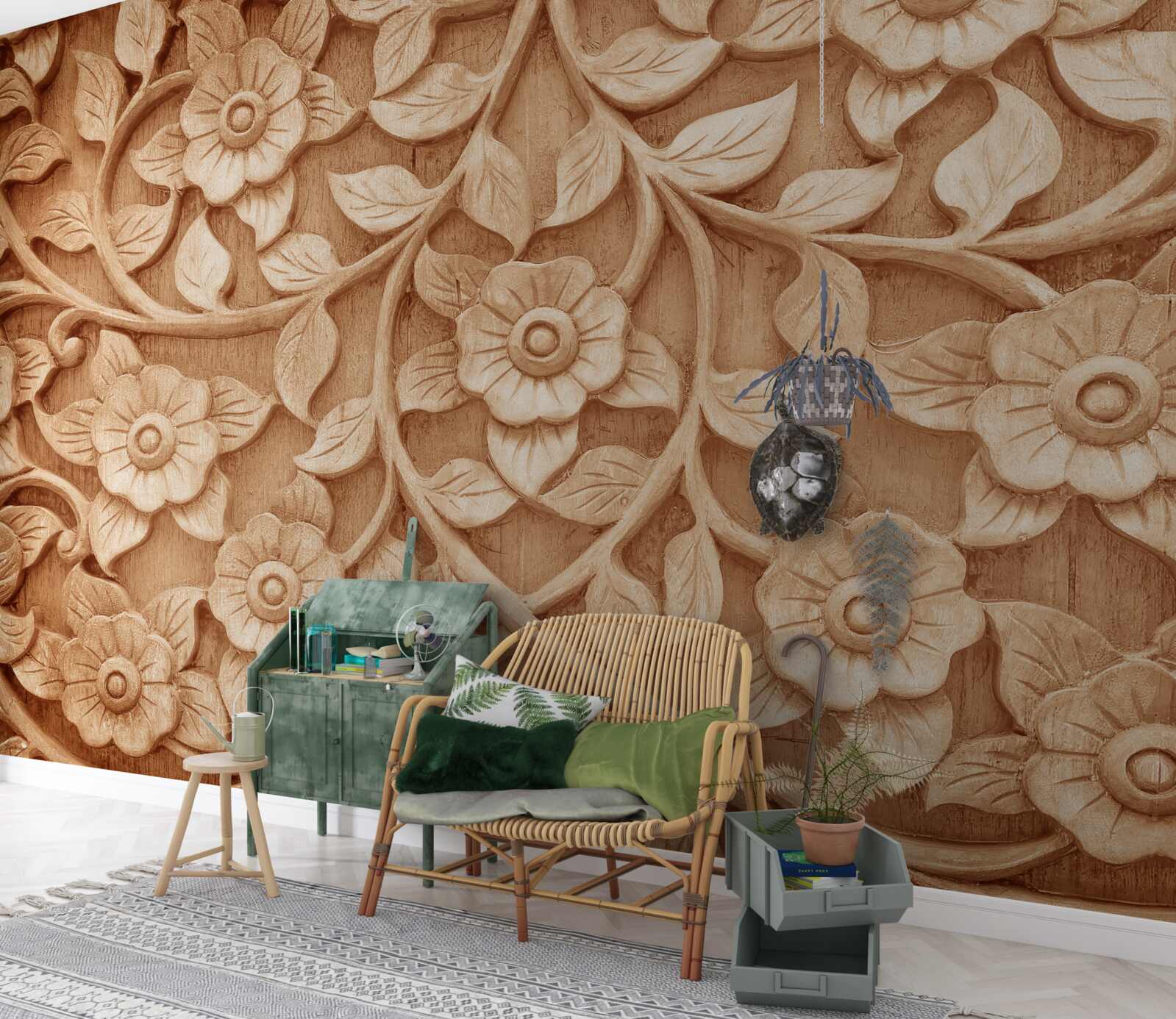 Fototapet textură de flori din lemn