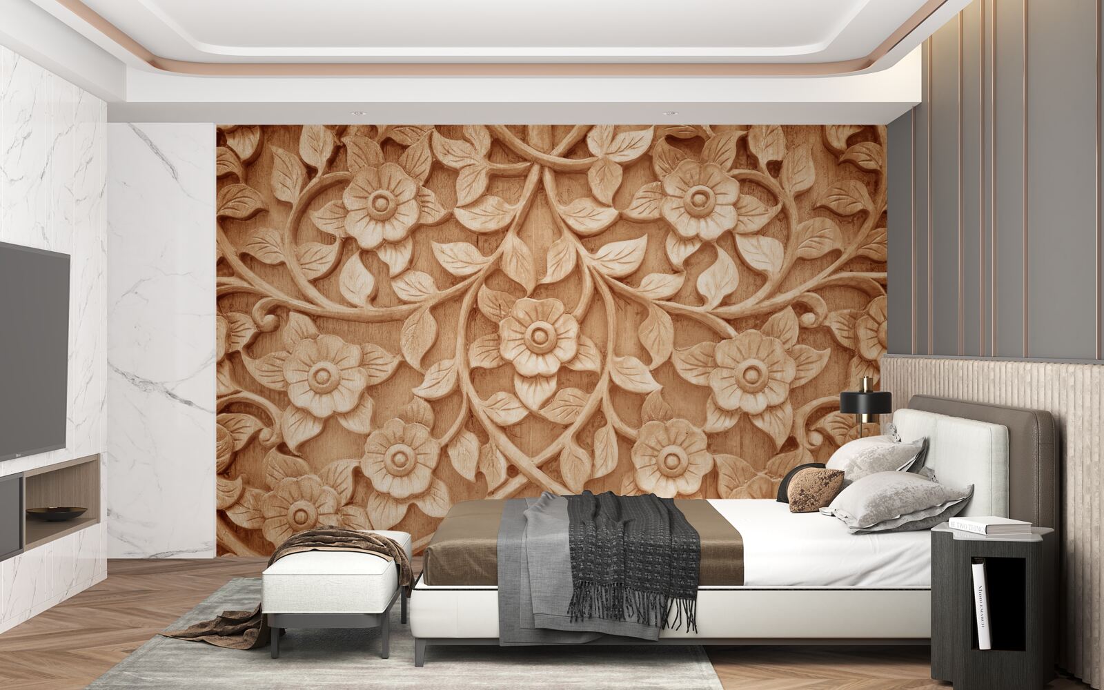 Fototapet textură de flori din lemn