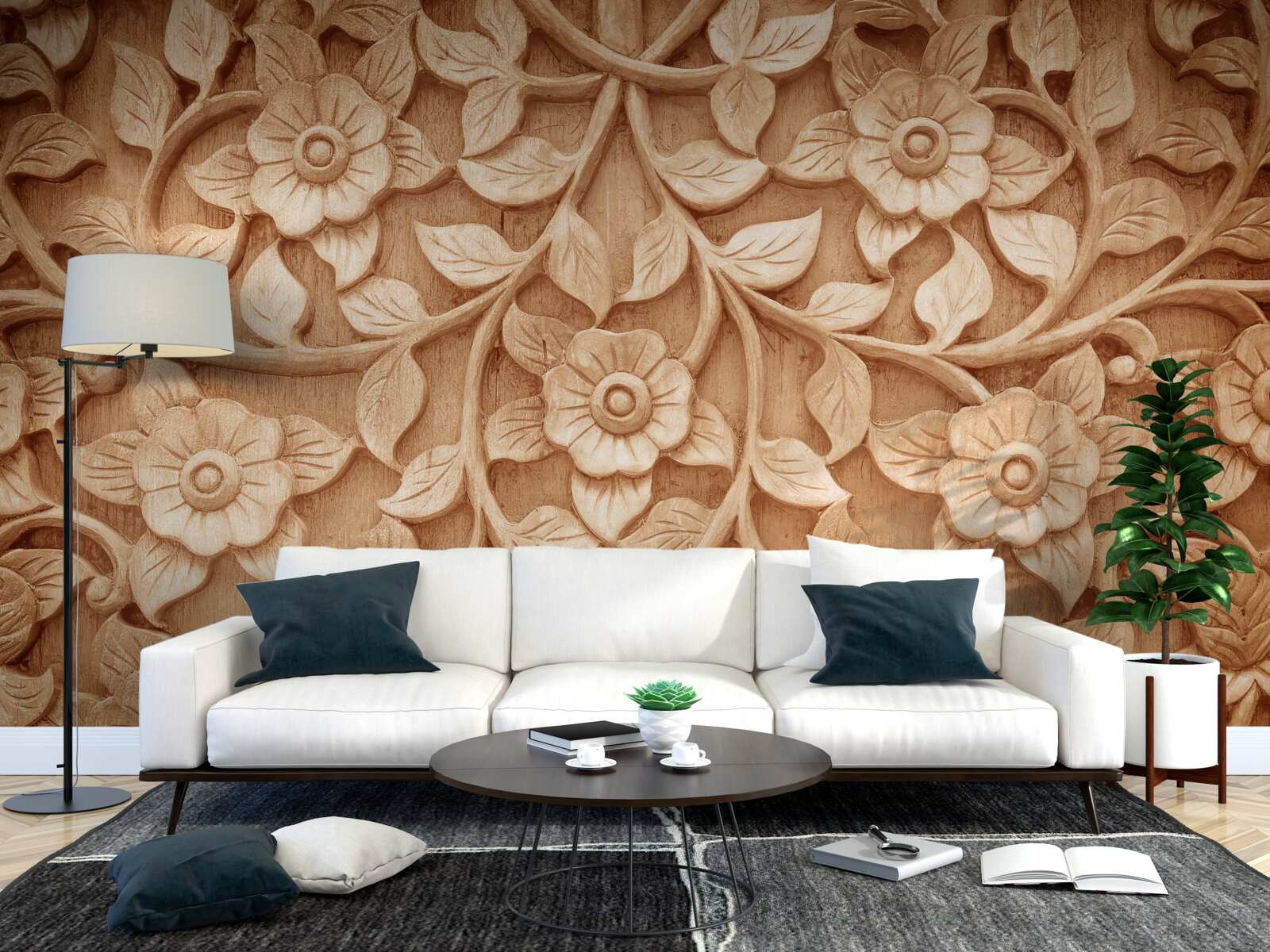 Fototapet textură de flori din lemn