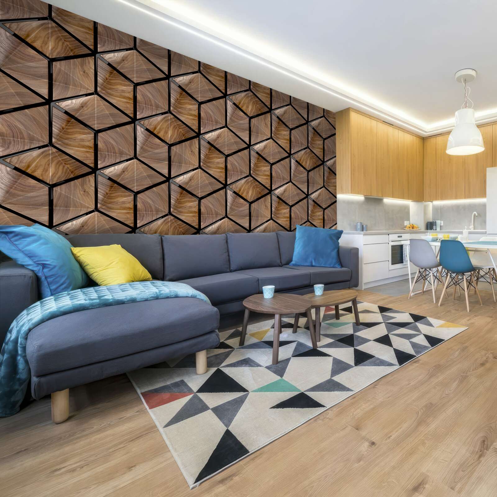 Fototapet modele de forme geometrice pe parchet