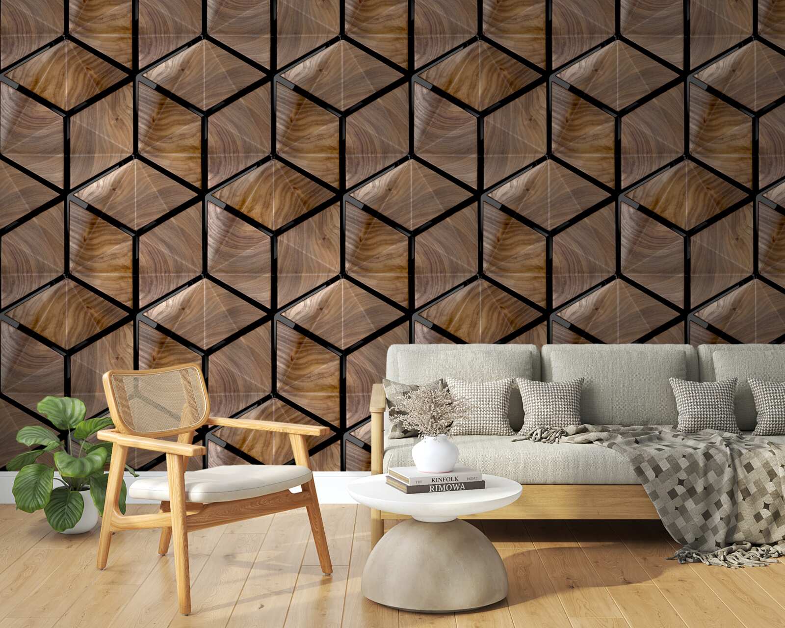 Fototapet modele de forme geometrice pe parchet