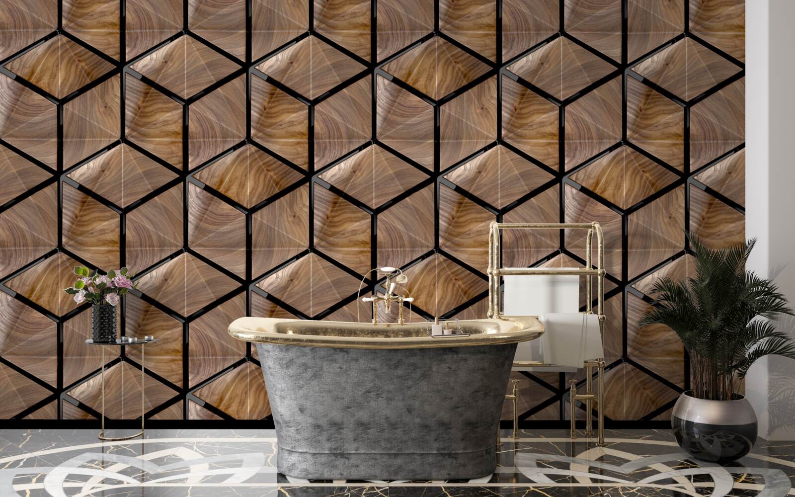 Fototapet modele de forme geometrice pe parchet