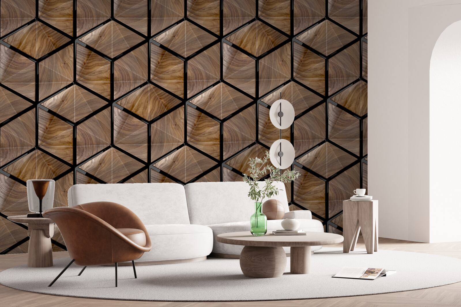 Fototapet modele de forme geometrice pe parchet