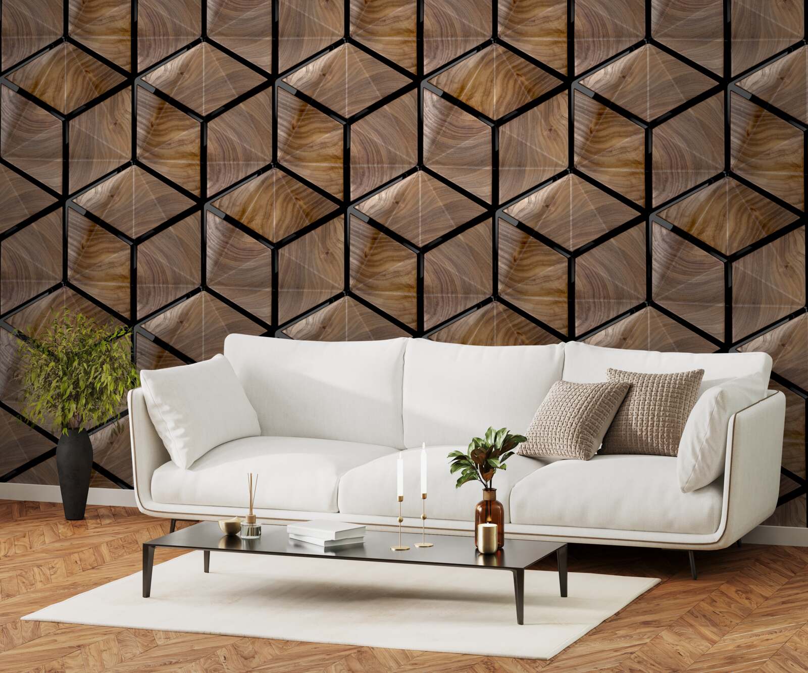 Fototapet modele de forme geometrice pe parchet