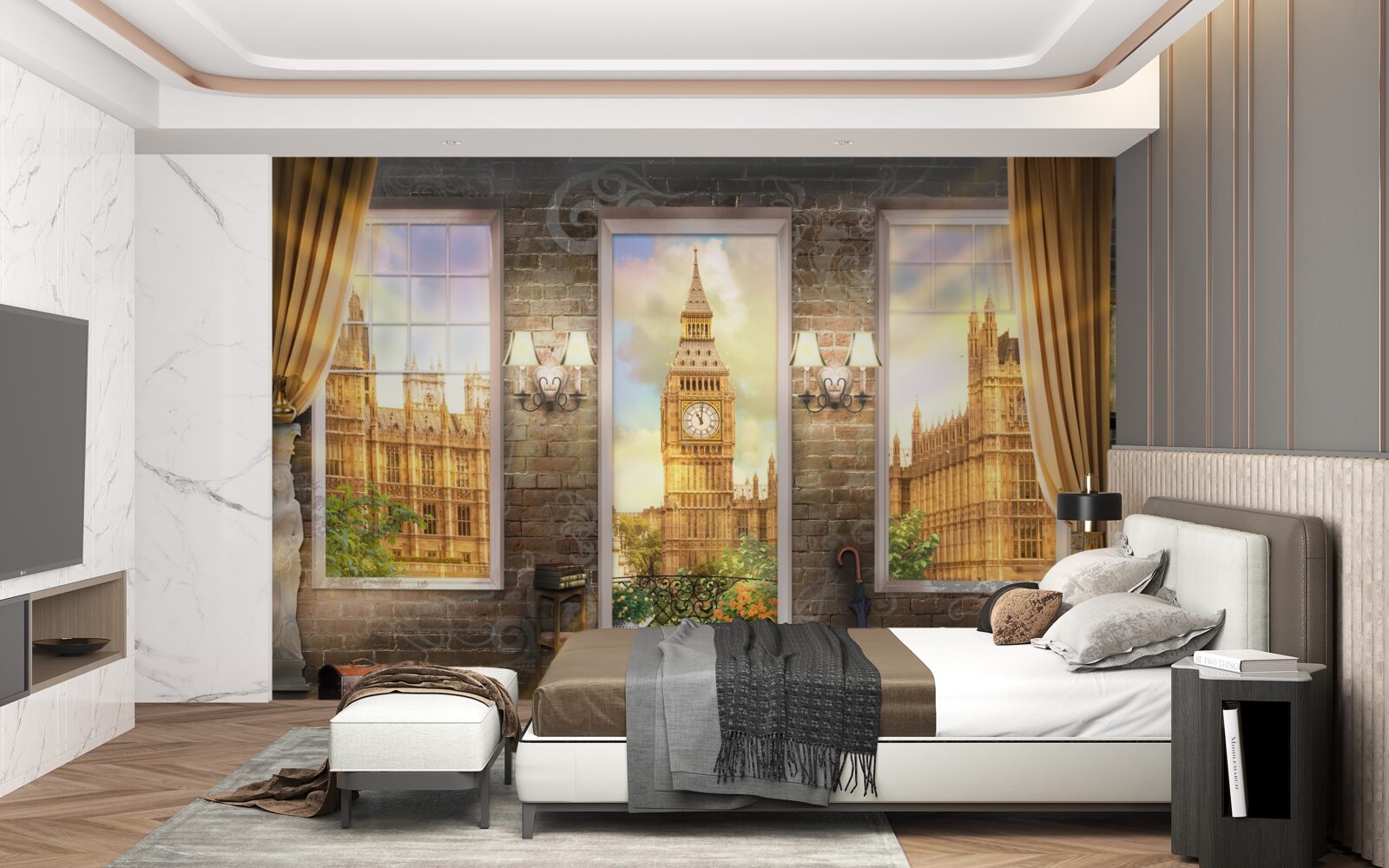 Fototapet orizontul Londrei de la fereastră