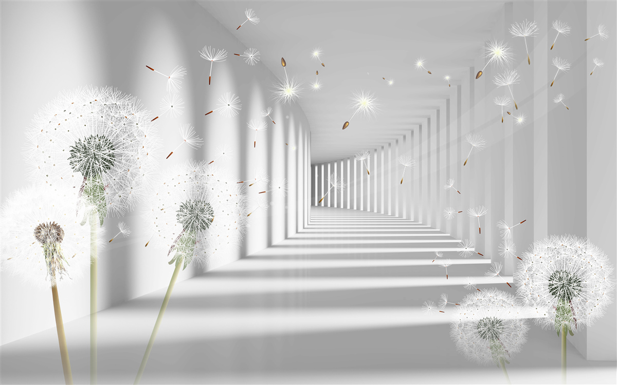 Fototapet petalele de păpădie sunt aduse în tunel