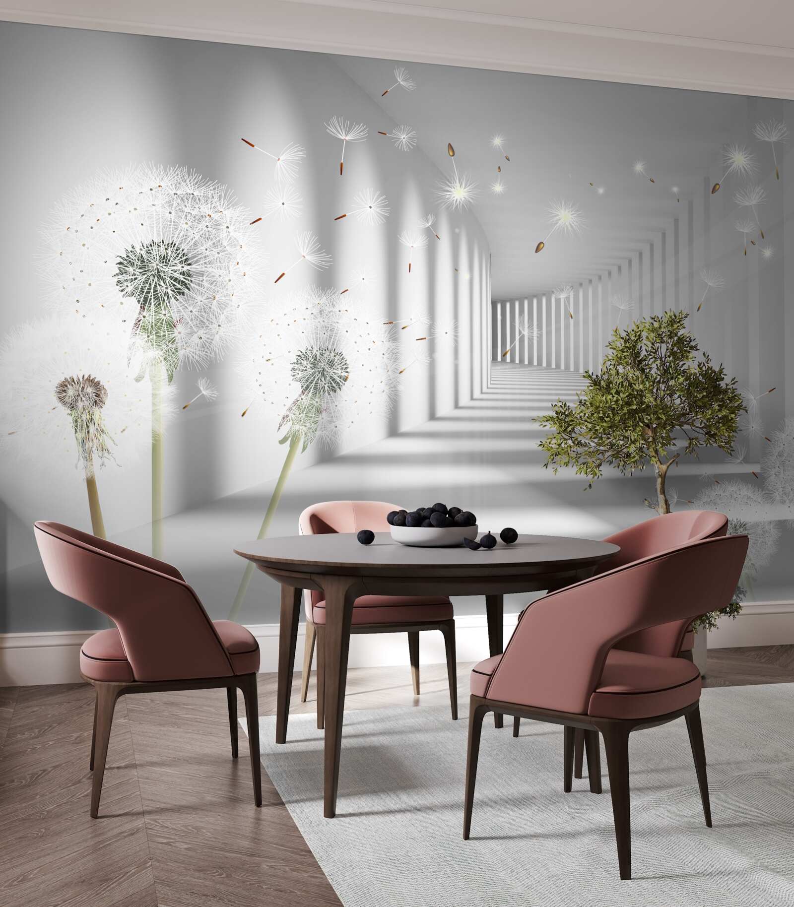 Fototapet petalele de păpădie sunt aduse în tunel