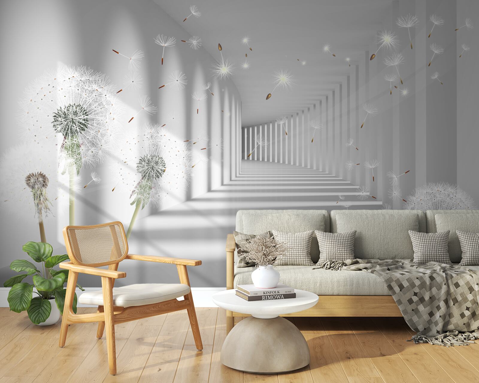 Fototapet petalele de păpădie sunt aduse în tunel