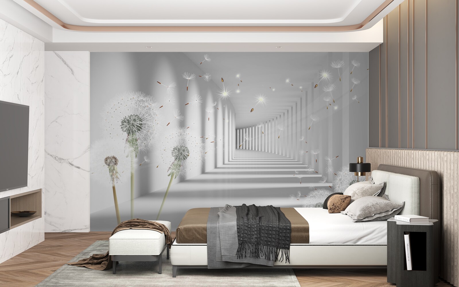 Fototapet petalele de păpădie sunt aduse în tunel