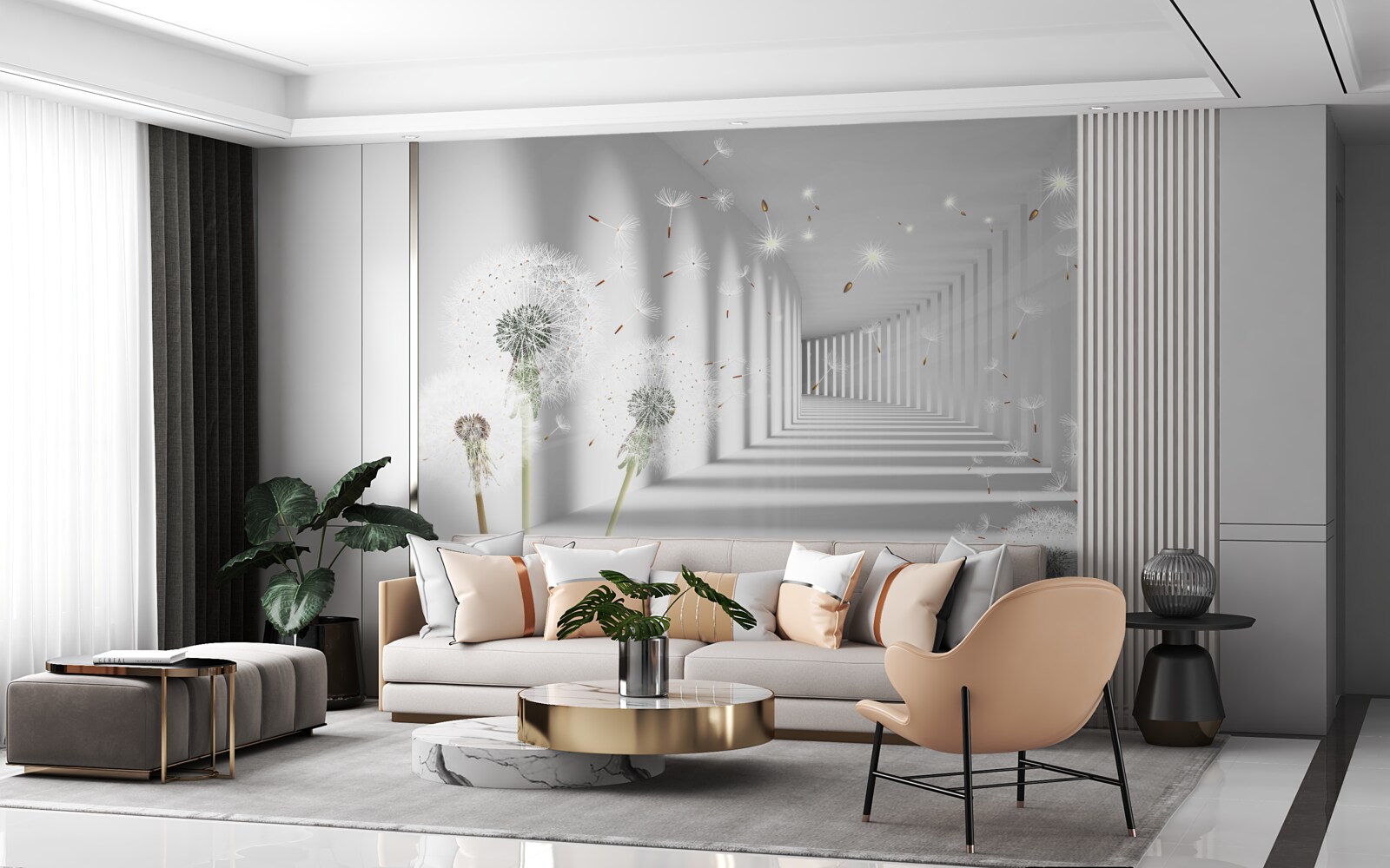 Fototapet petalele de păpădie sunt aduse în tunel