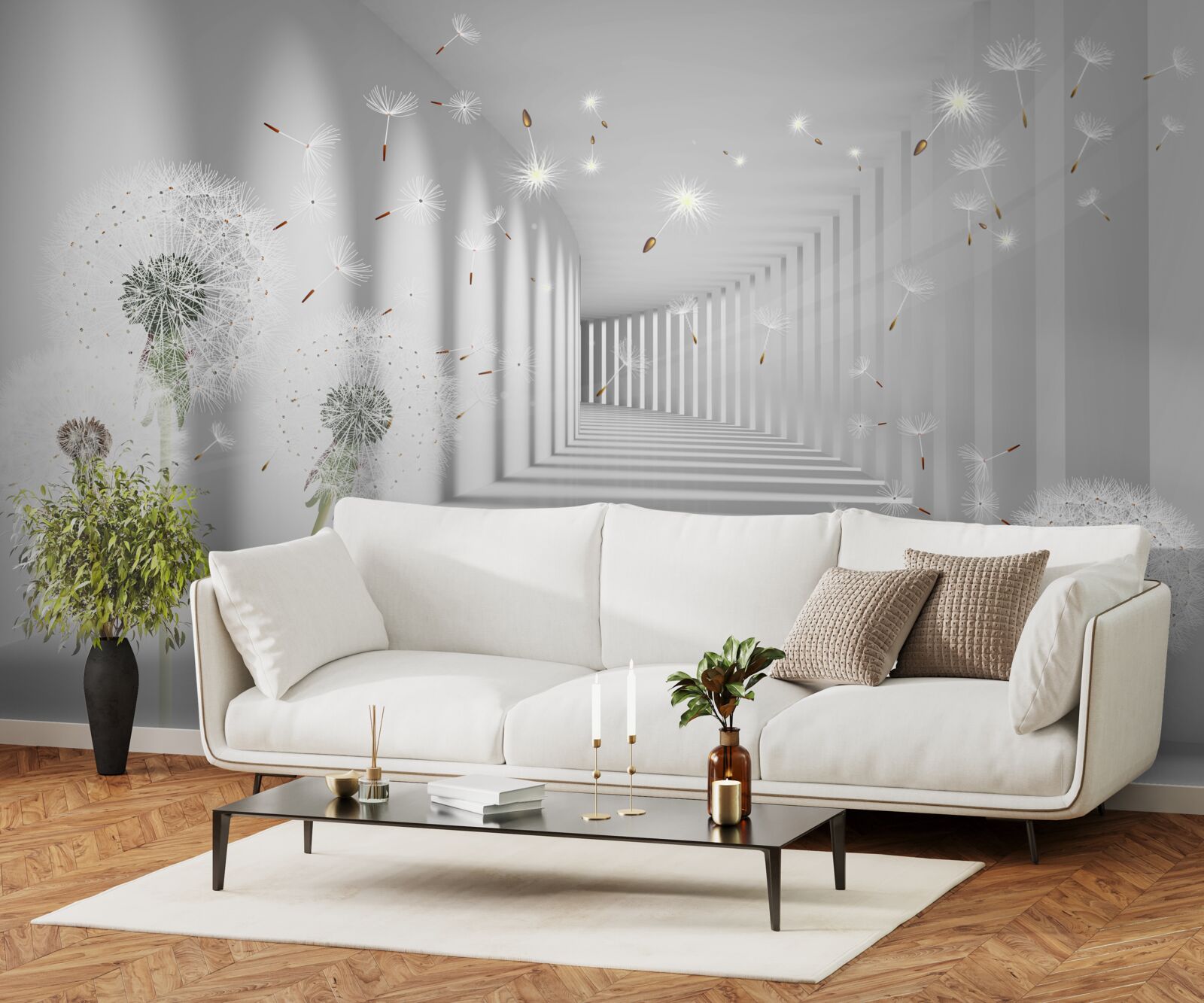 Fototapet petalele de păpădie sunt aduse în tunel