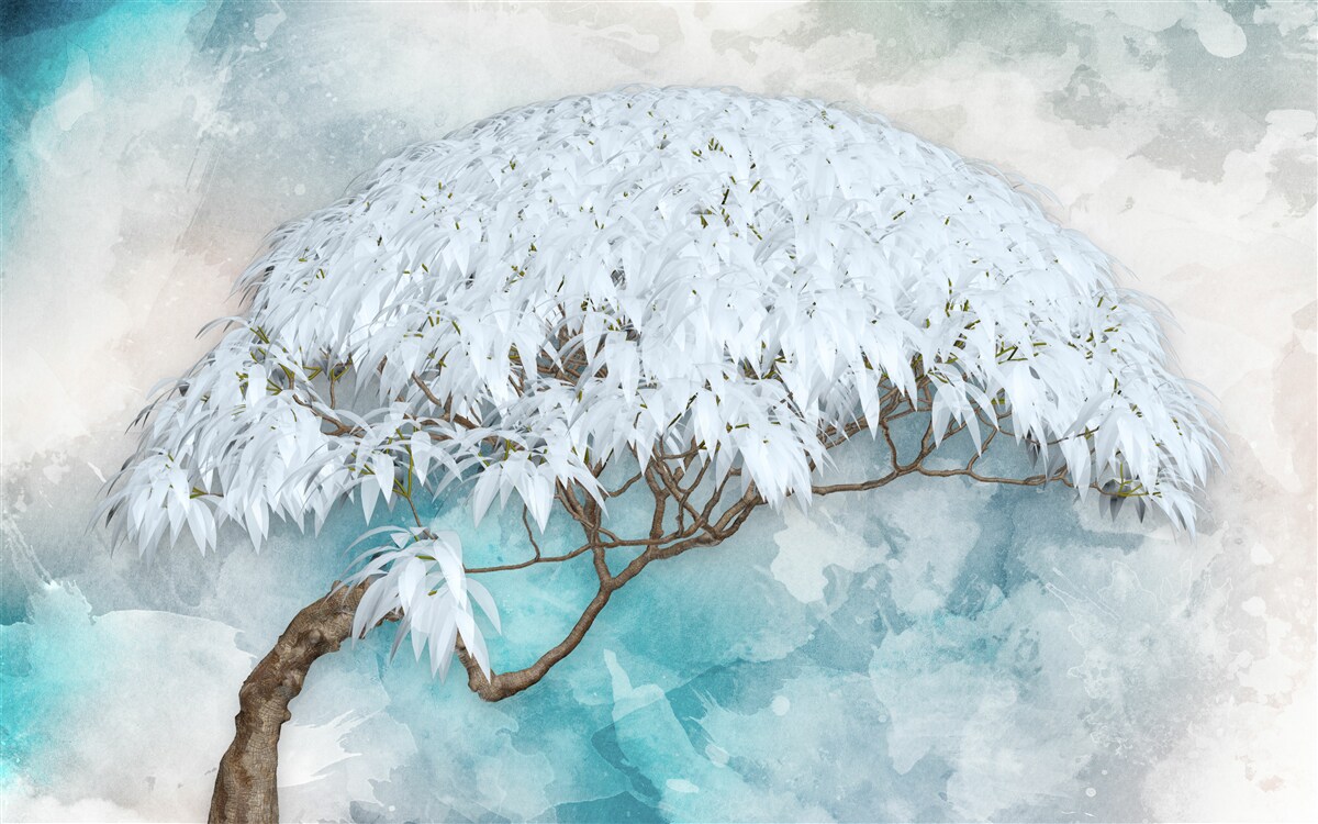 Fototapet sub acoperirea nopții se ascunde o ferigă luxuriantă albă ca zăpada