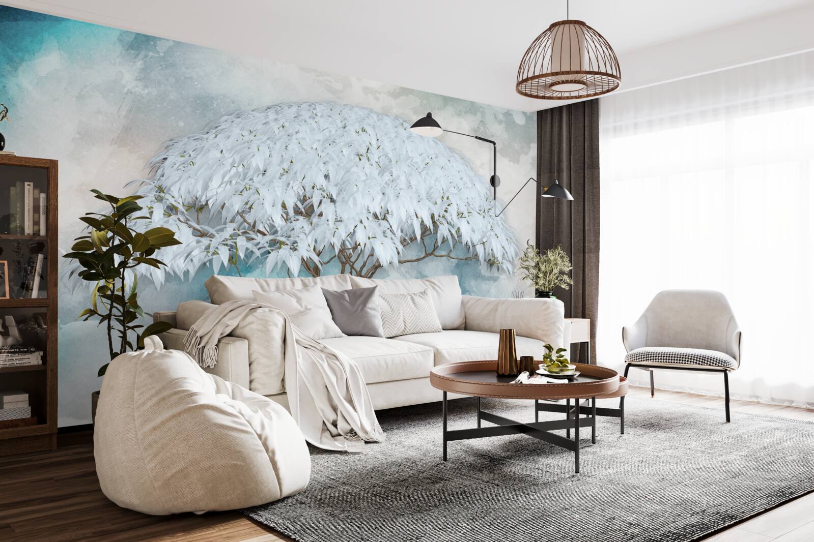 Fototapet sub acoperirea nopții se ascunde o ferigă luxuriantă albă ca zăpada