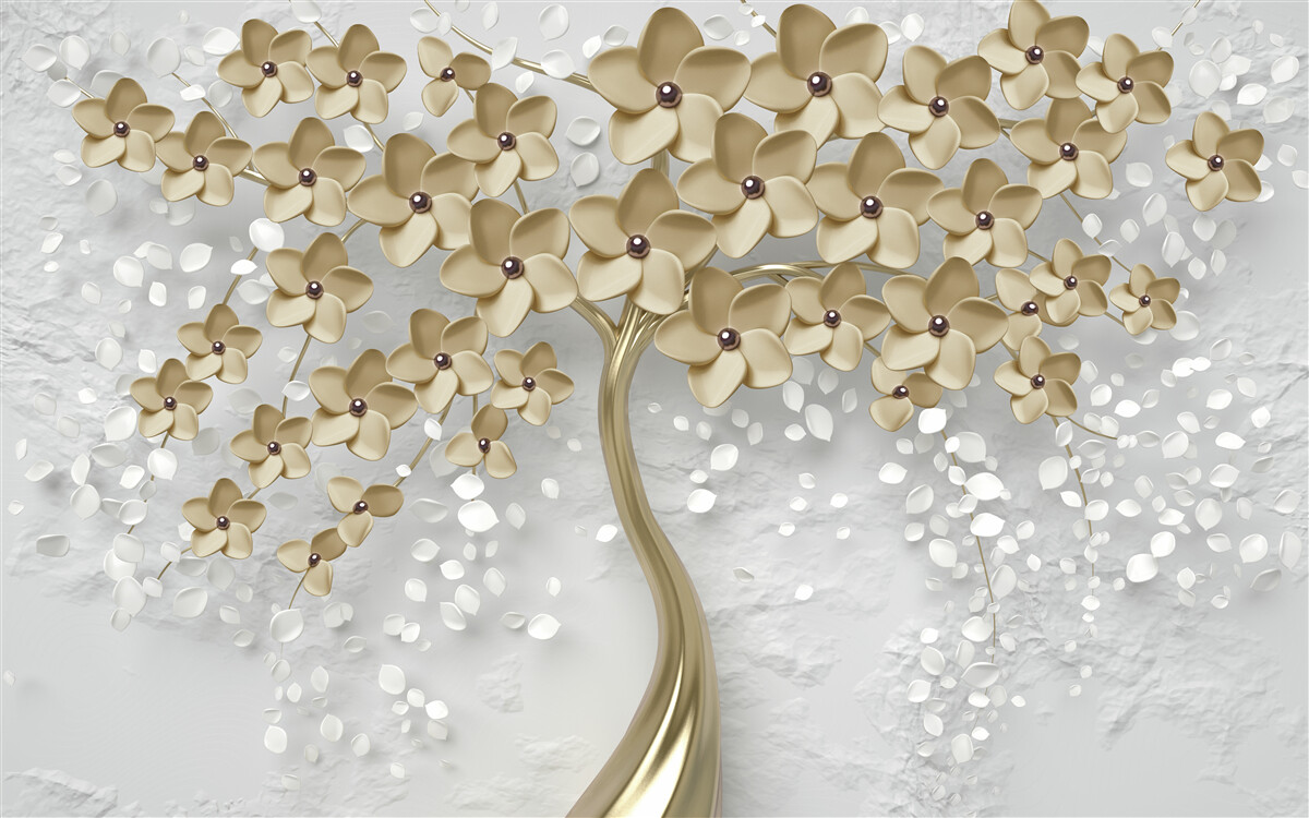 Fototapet copac presărat cu flori aurii