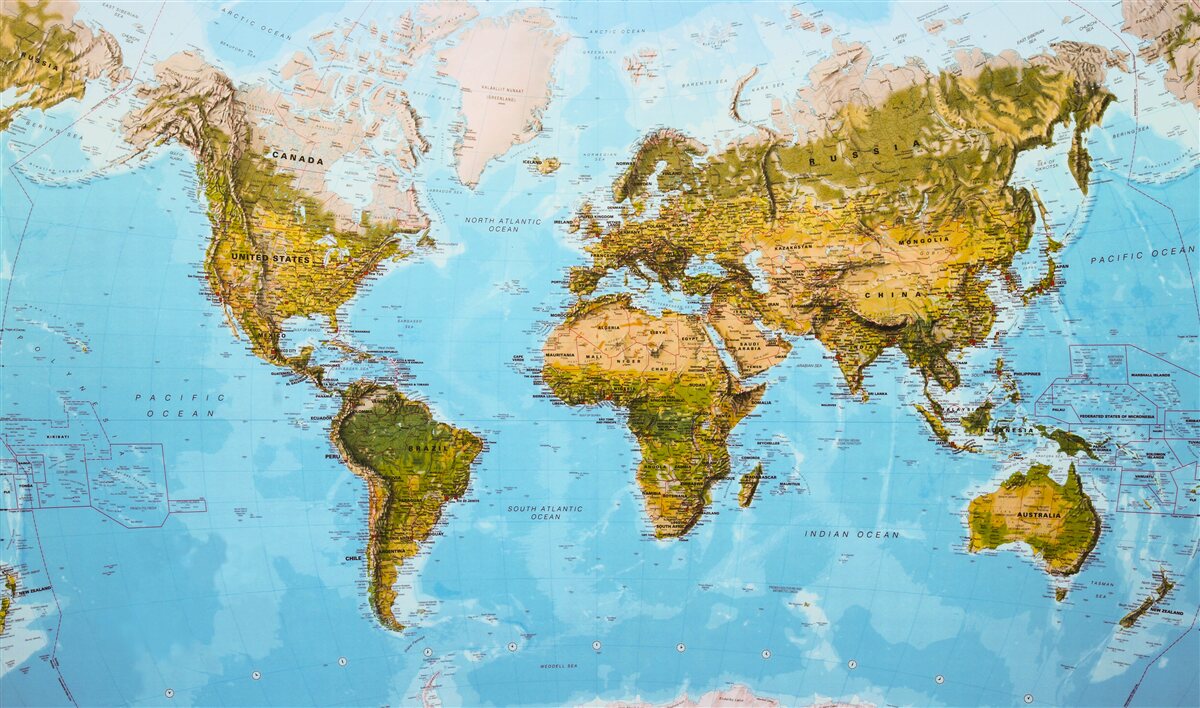 Fototapet harta lumii cu zonele de elevație