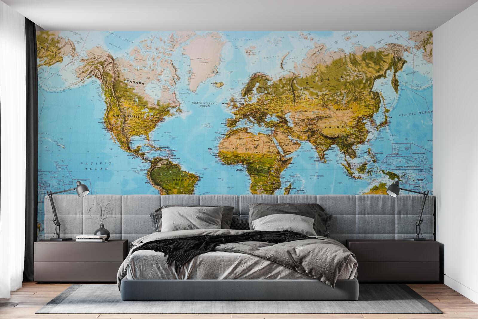 Fototapet harta lumii cu zonele de elevație