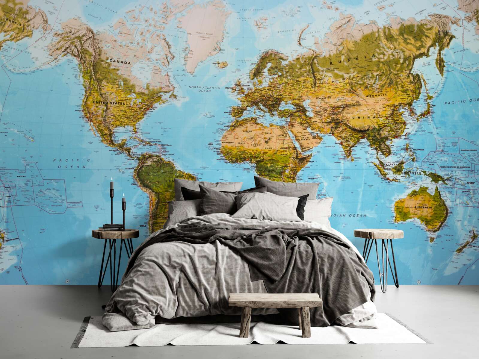 Fototapet harta lumii cu zonele de elevație