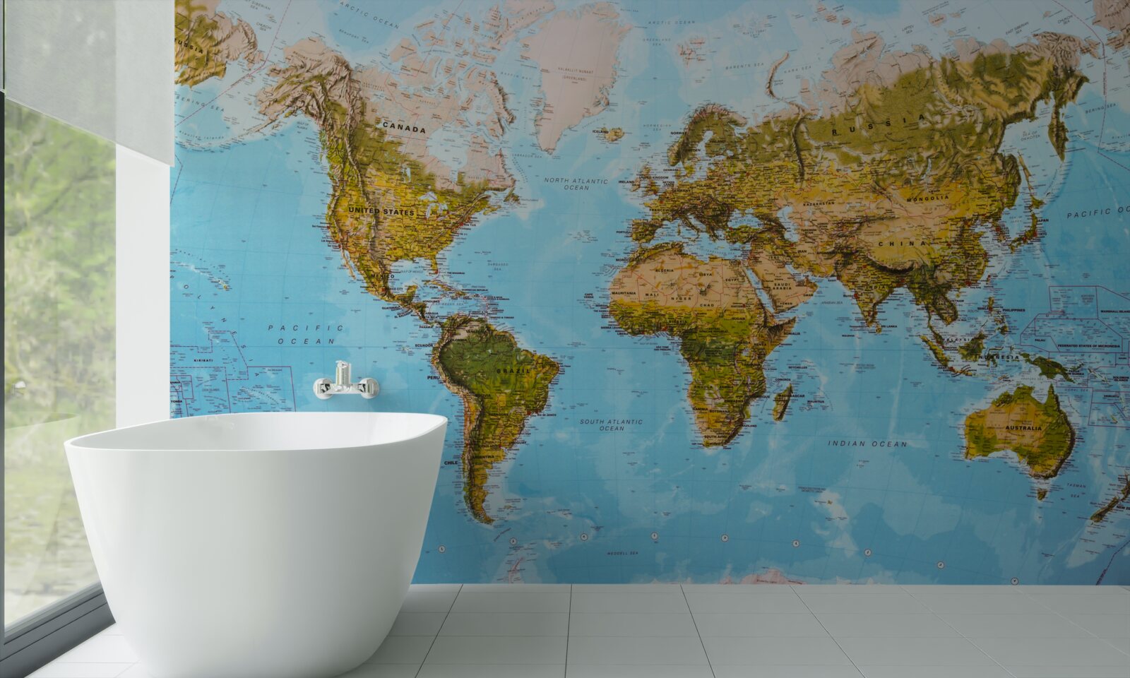 Fototapet harta lumii cu zonele de elevație