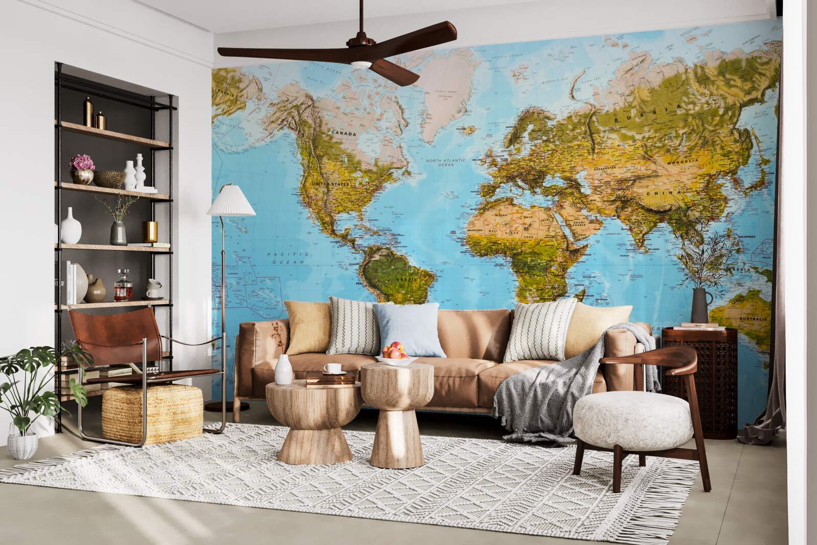 Fototapet harta lumii cu zonele de elevație