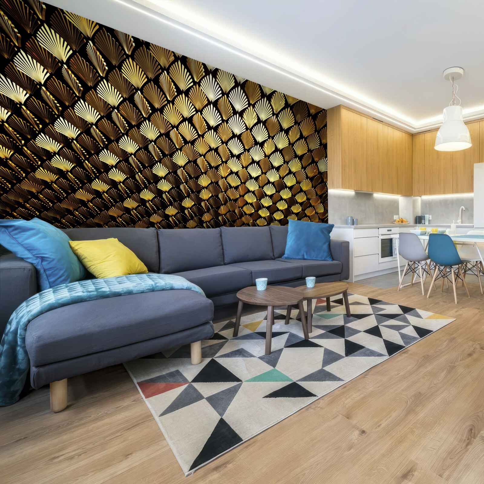 Fototapet abstract din aur în formă de ferigă