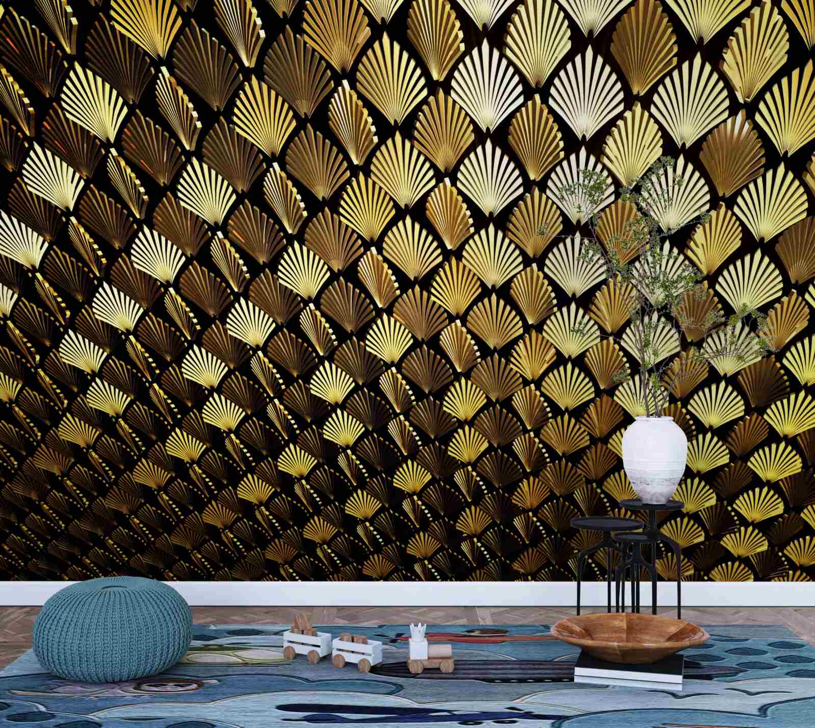 Fototapet abstract din aur în formă de ferigă