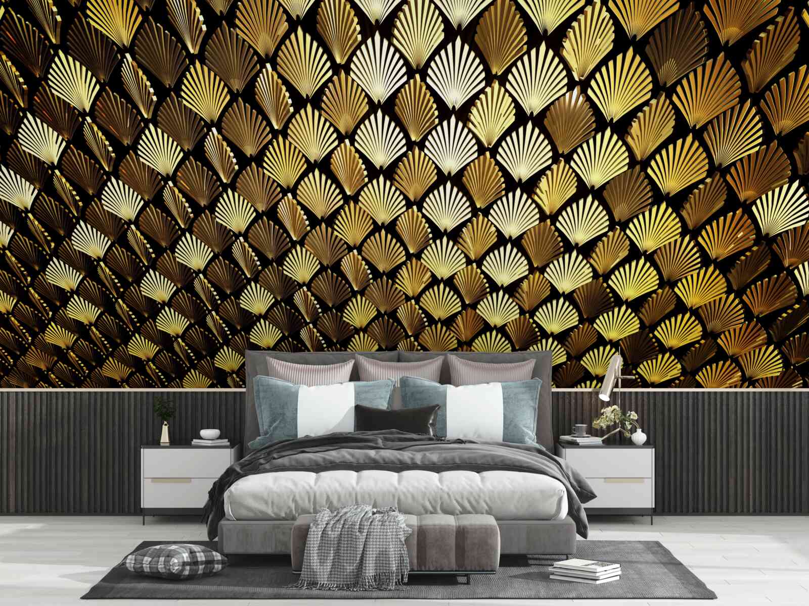 Fototapet abstract din aur în formă de ferigă