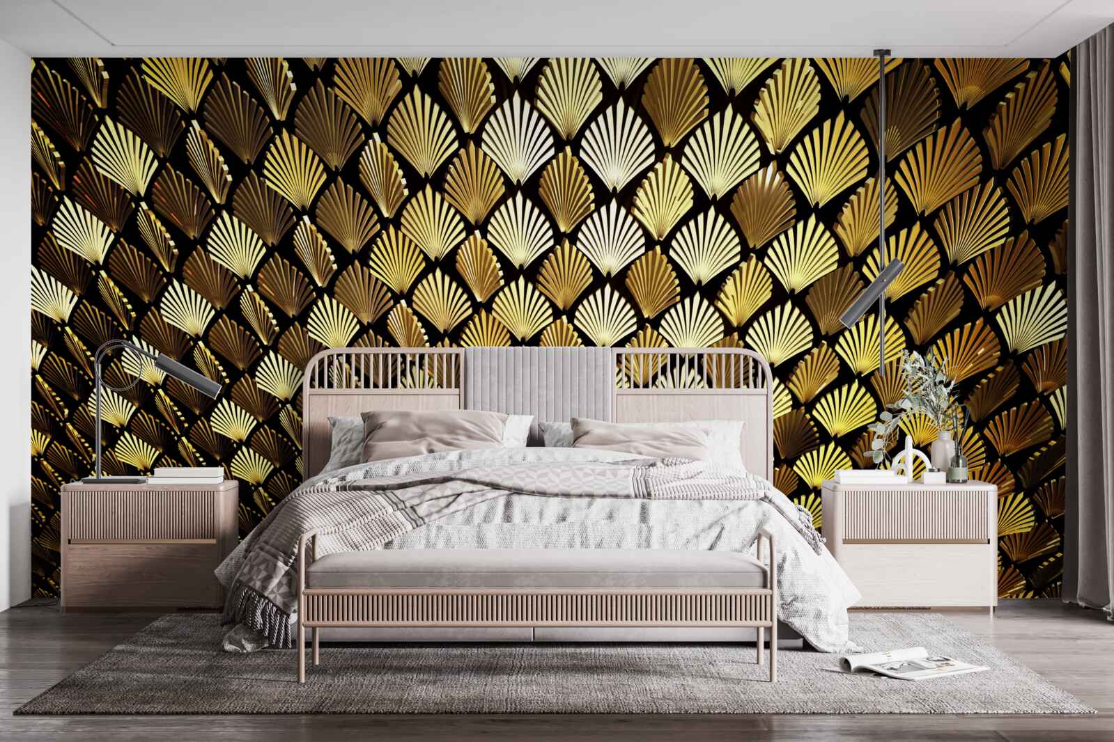 Fototapet abstract din aur în formă de ferigă