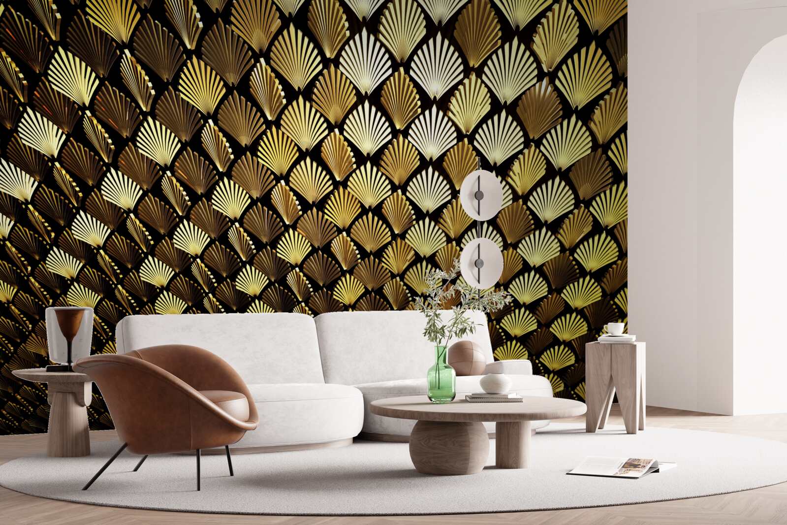 Fototapet abstract din aur în formă de ferigă