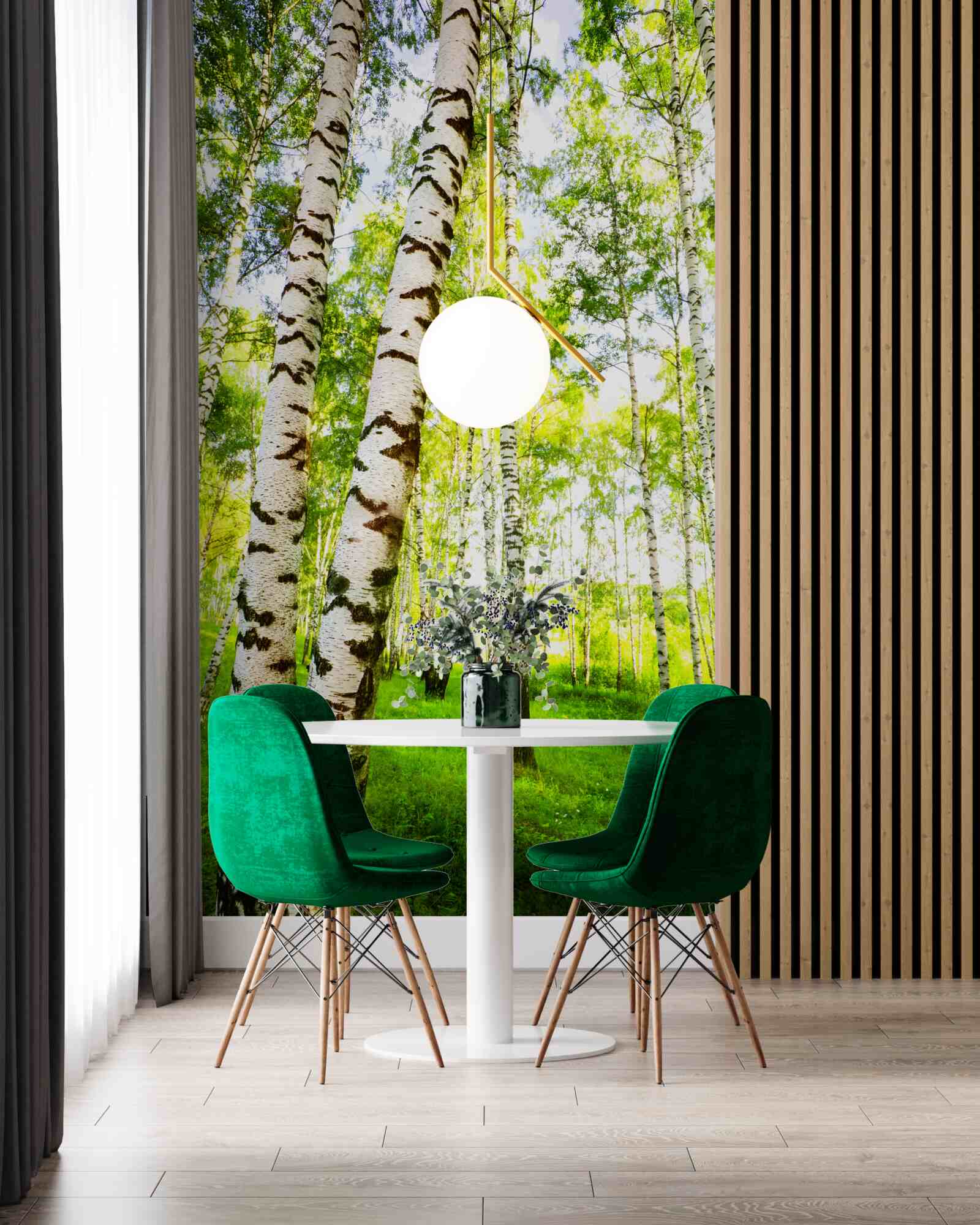 Fototapet o livadă de vară de mesteceni subțiri