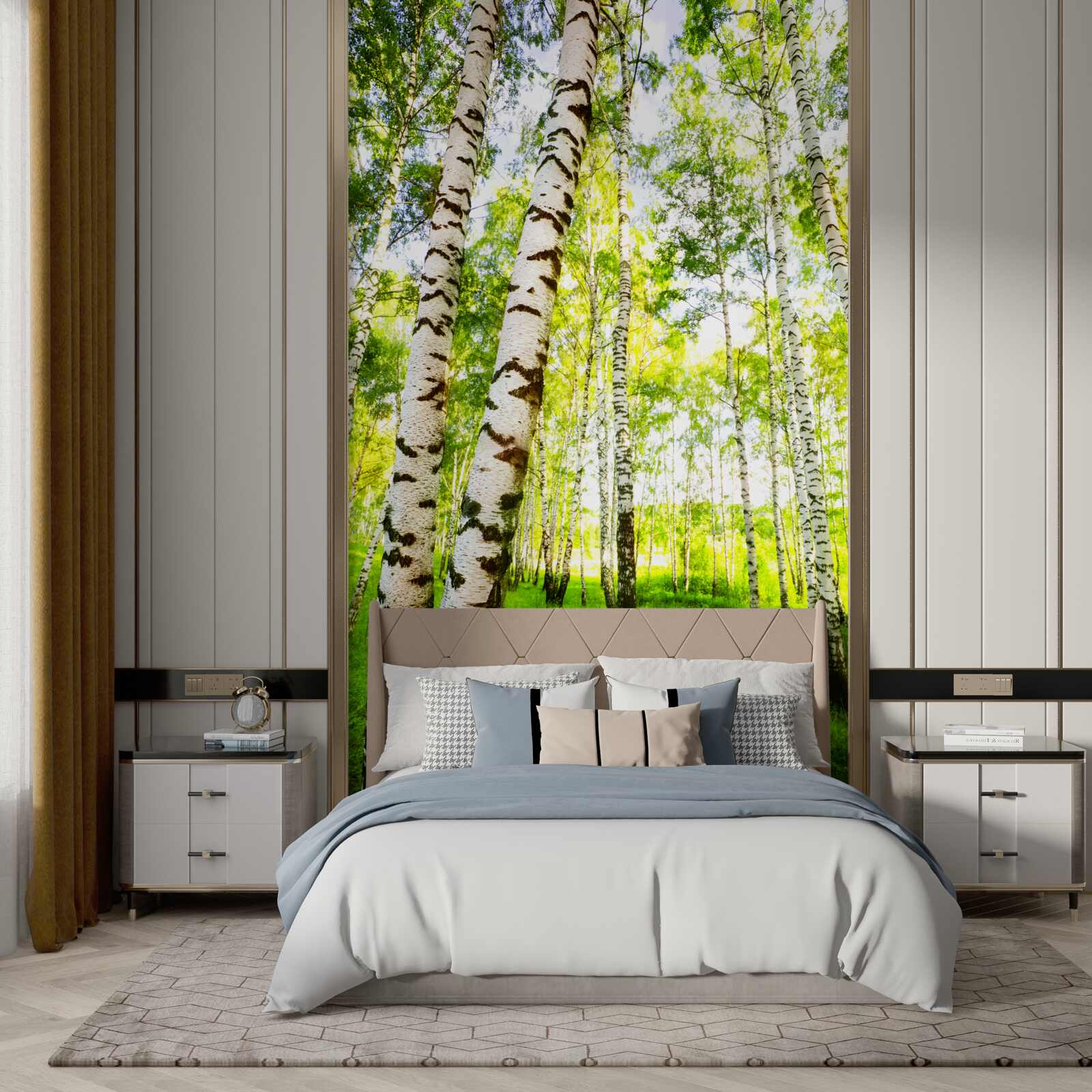 Fototapet o livadă de vară de mesteceni subțiri