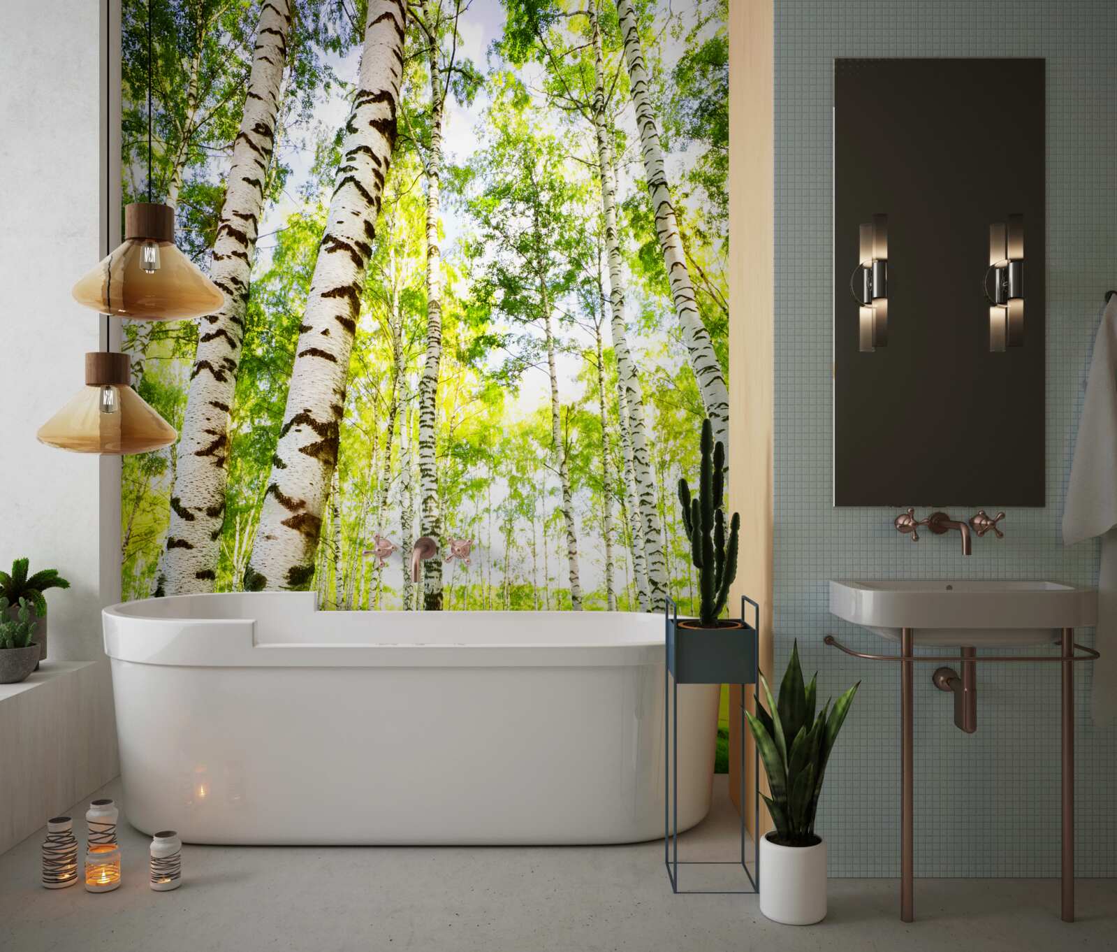 Fototapet o livadă de vară de mesteceni subțiri