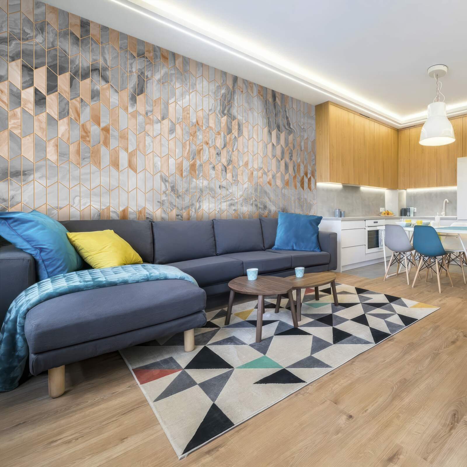 Fototapet compoziție geometrică auriu-gri pe o suprafață de marmură