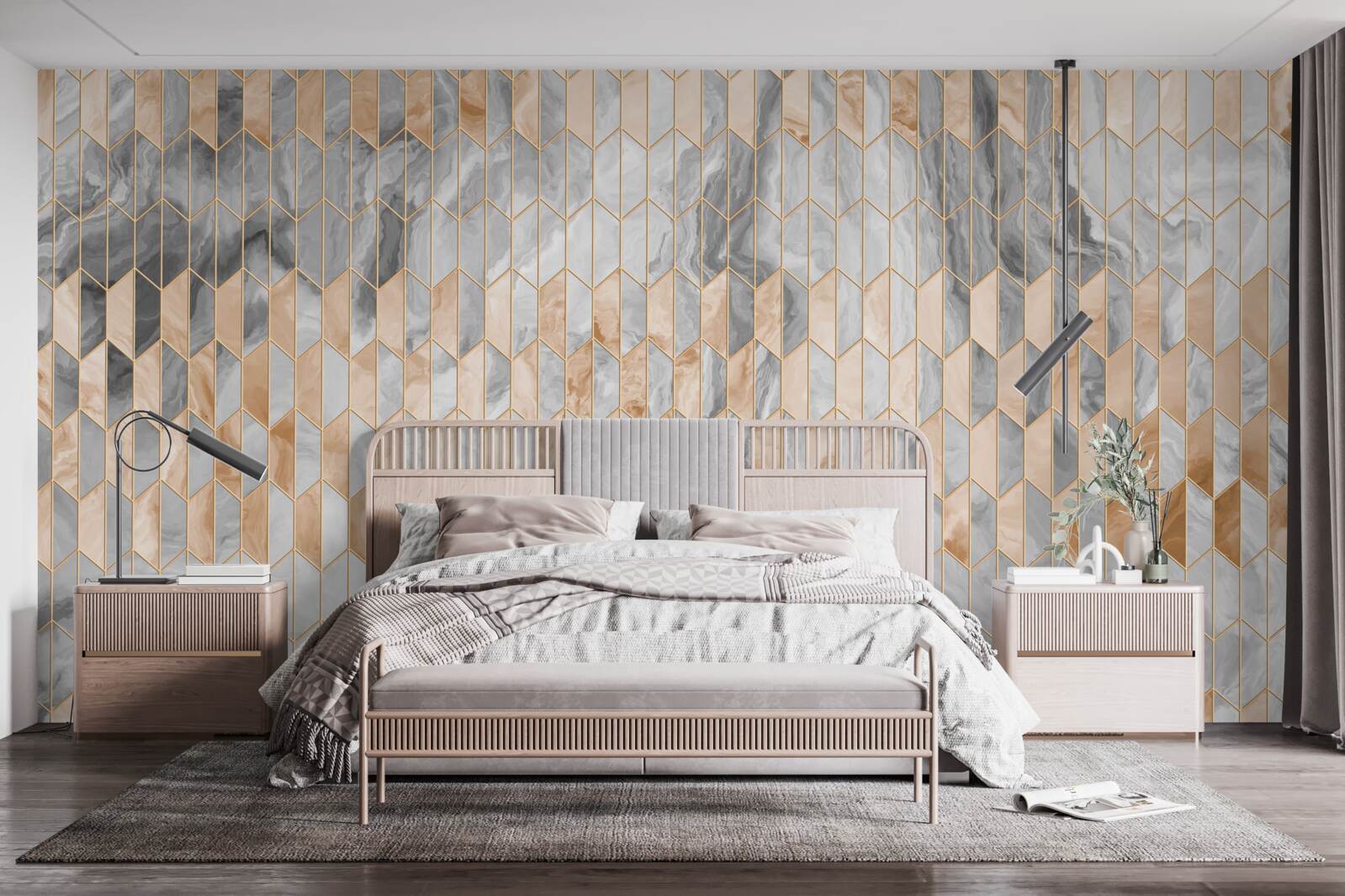 Fototapet compoziție geometrică auriu-gri pe o suprafață de marmură