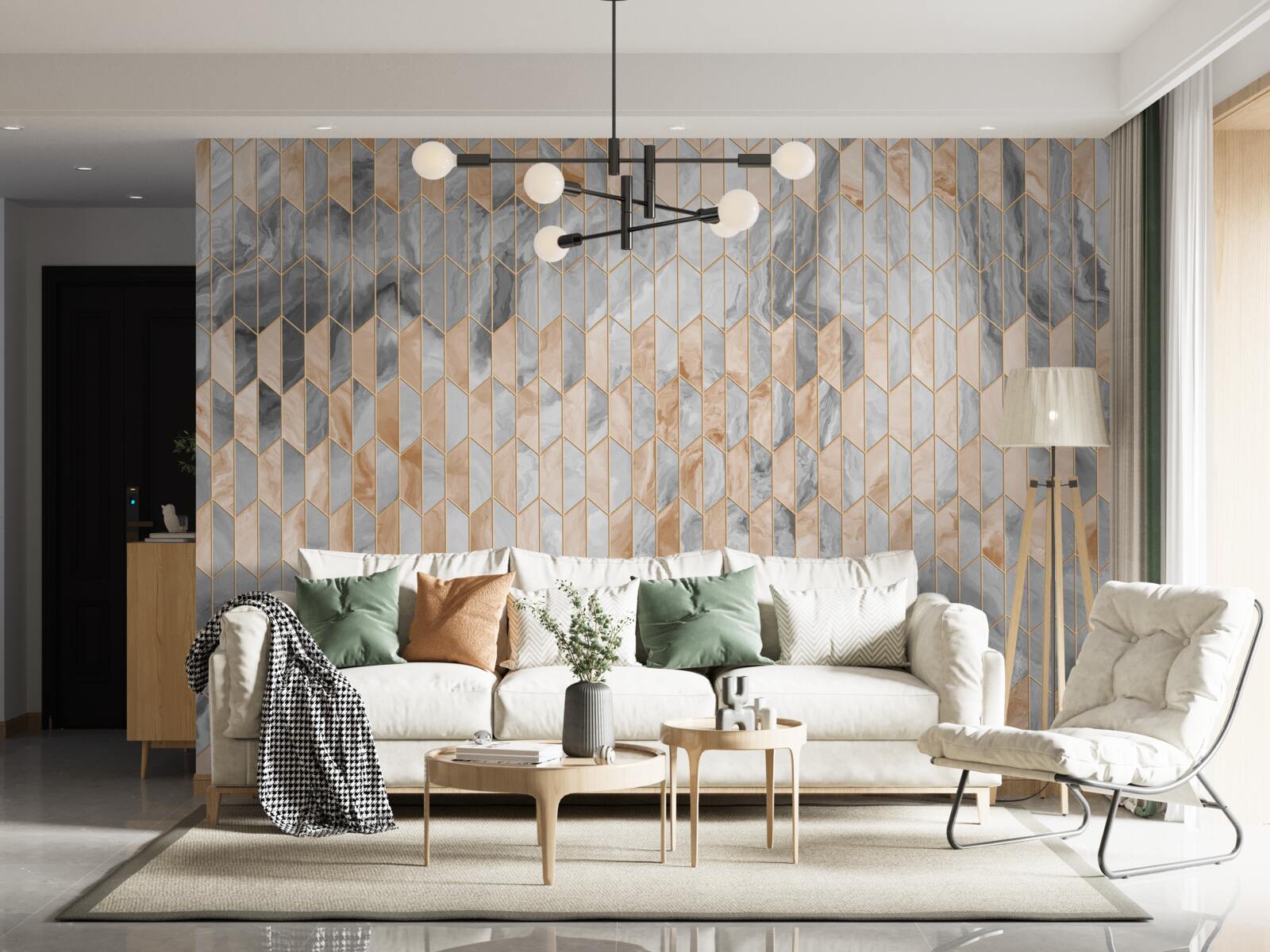 Fototapet compoziție geometrică auriu-gri pe o suprafață de marmură