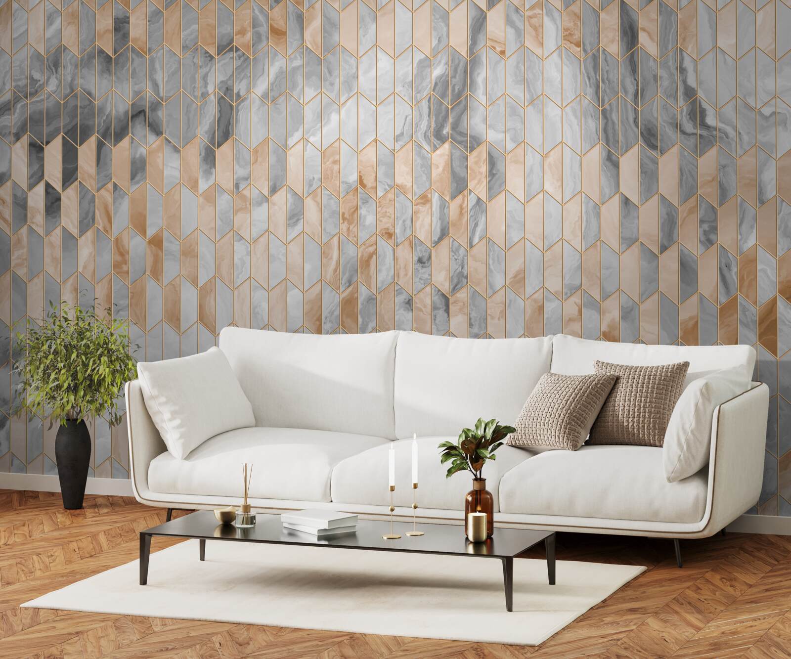 Fototapet compoziție geometrică auriu-gri pe o suprafață de marmură