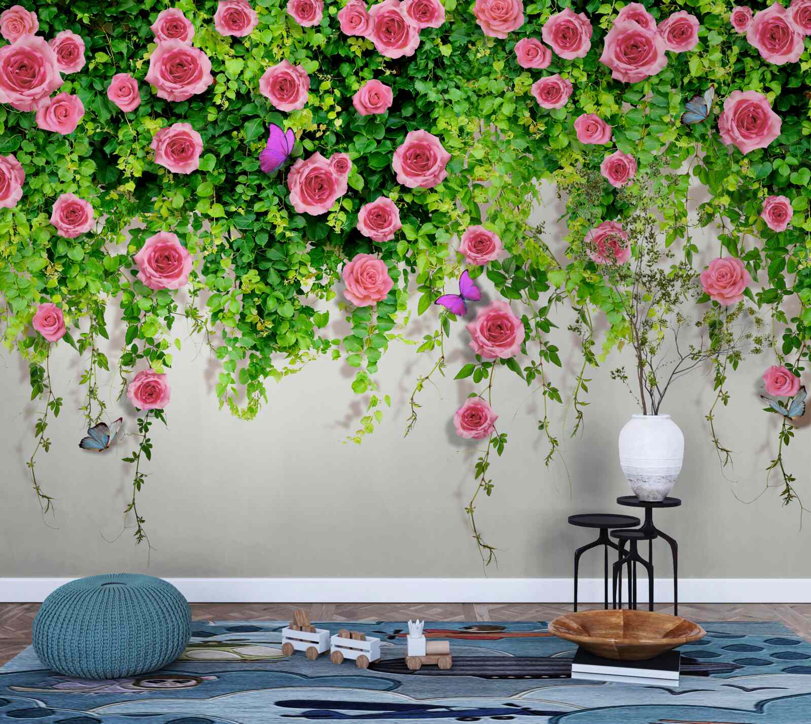 Fototapet trandafiri arbustivi cu o culoare roz bogat