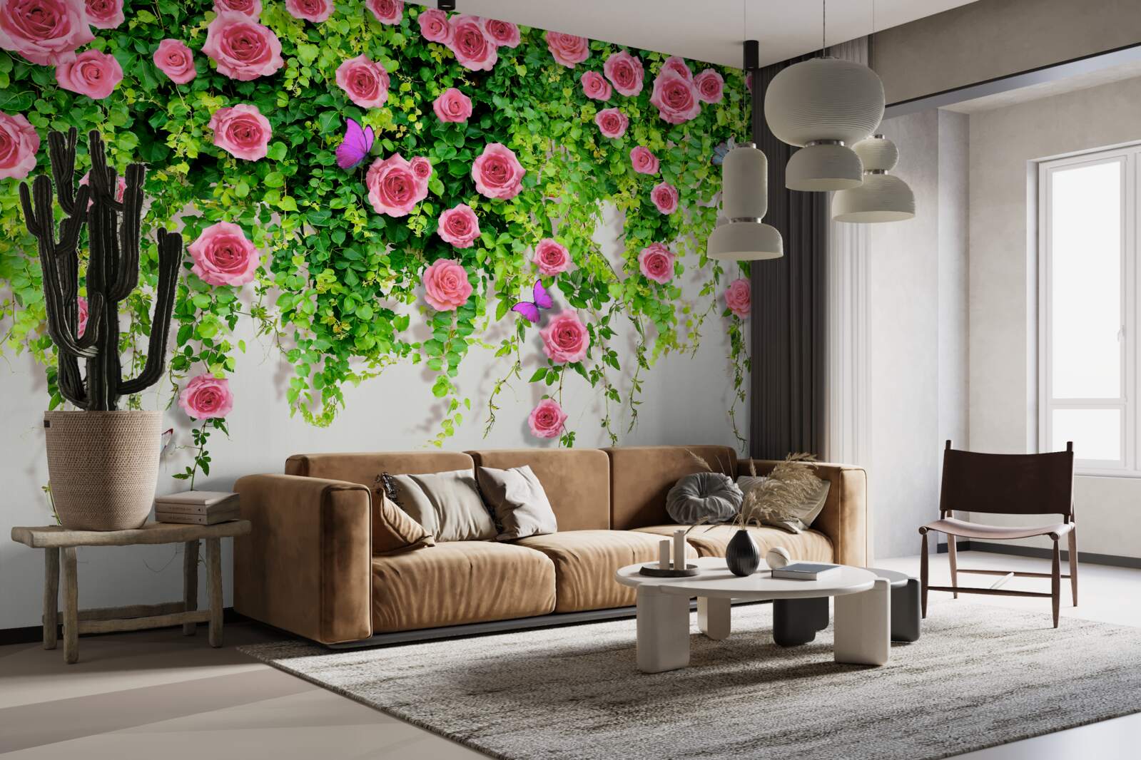 Fototapet trandafiri arbustivi cu o culoare roz bogat