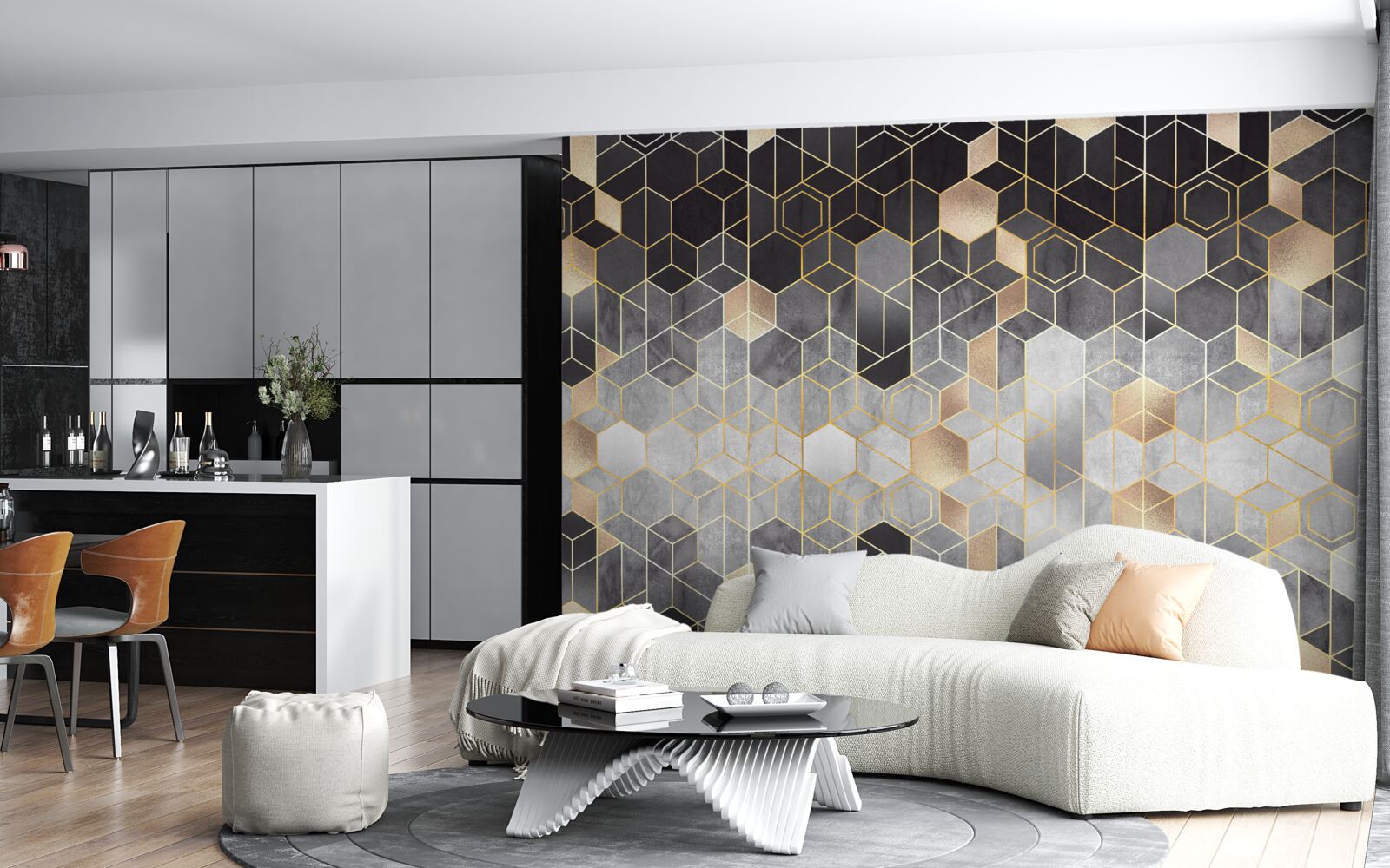 Fototapet imagine abstractă a unei păduri de iarnă în ceață