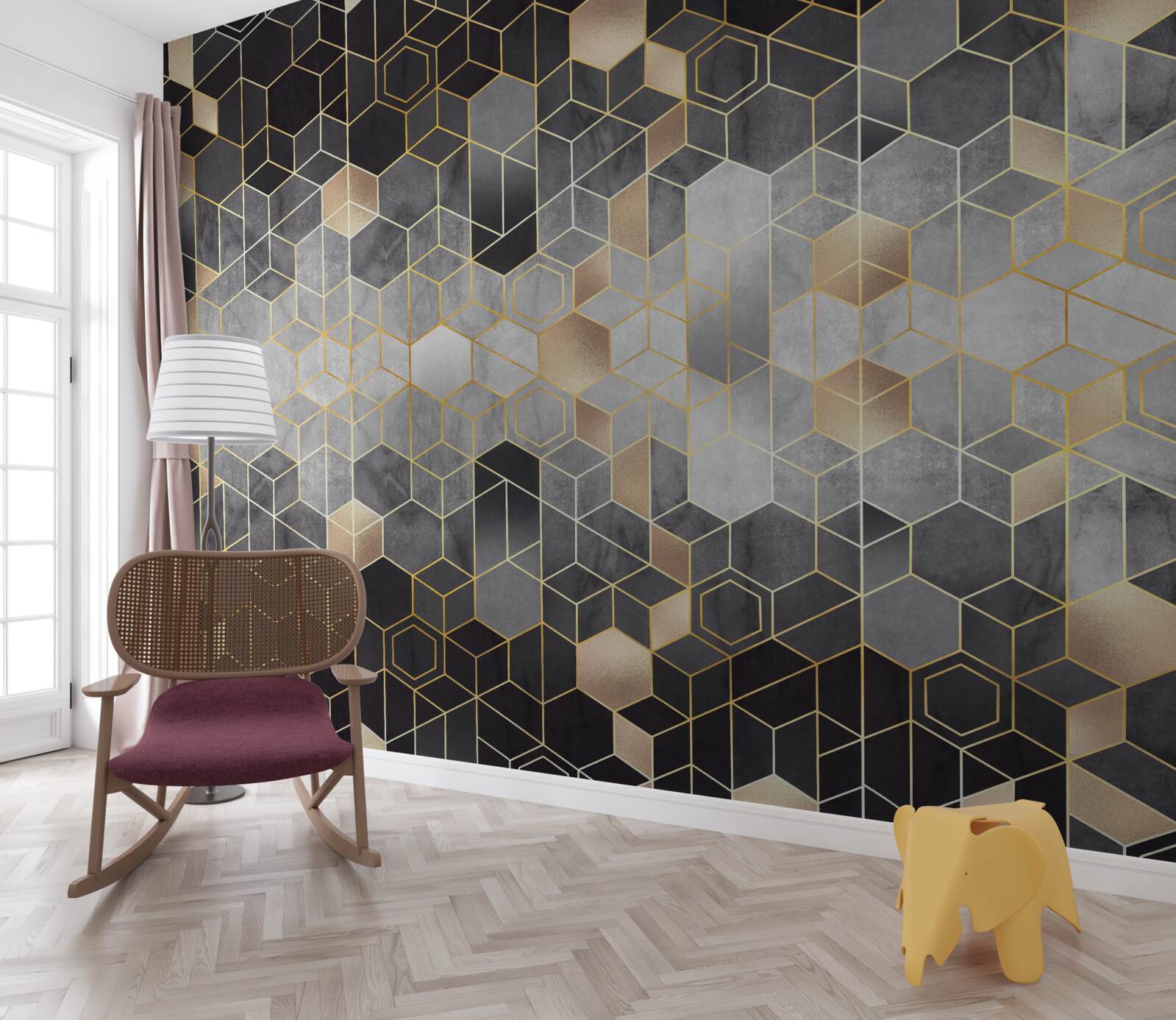 Fototapet imagine abstractă a unei păduri de iarnă în ceață