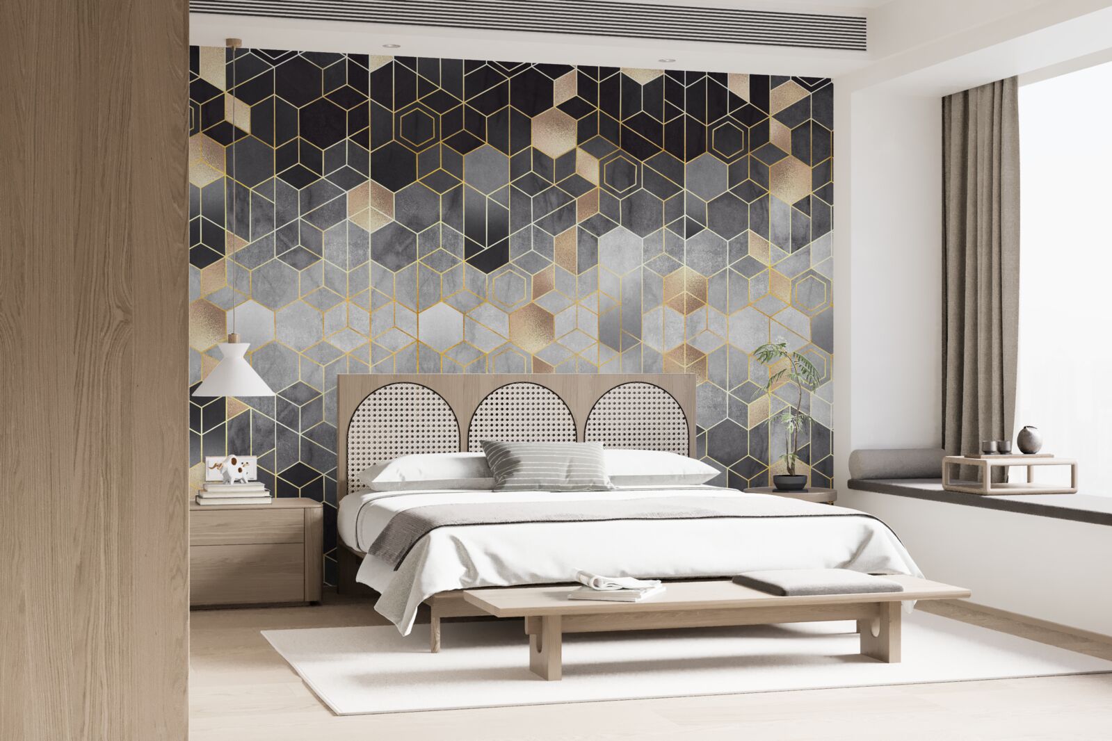 Fototapet imagine abstractă a unei păduri de iarnă în ceață