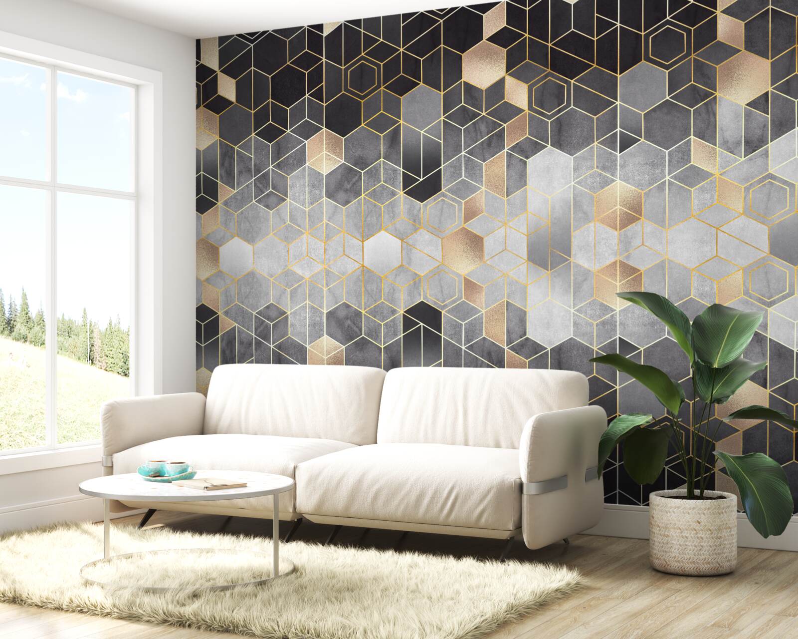 Fototapet imagine abstractă a unei păduri de iarnă în ceață