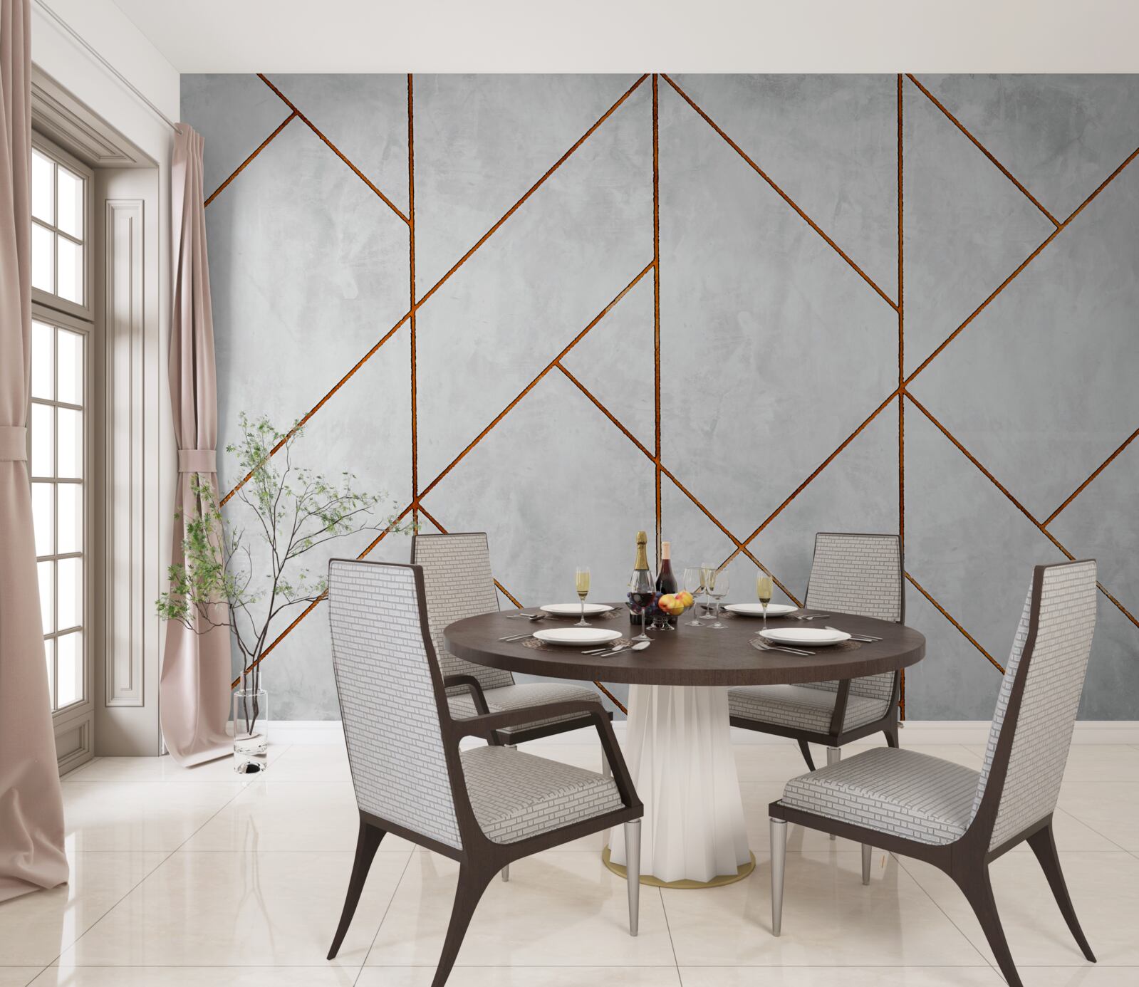 Fototapet marmură gri cu model de nervuri aurii