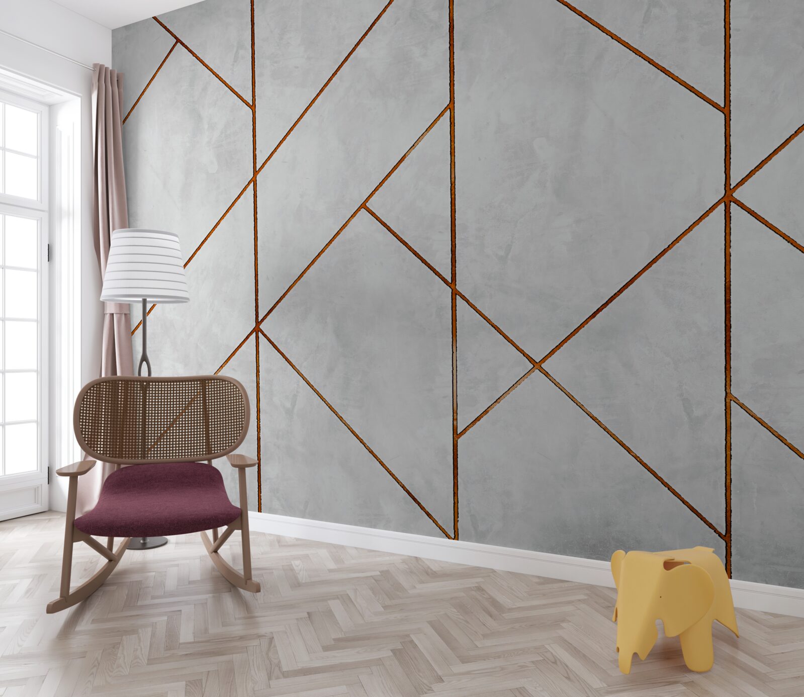 Fototapet marmură gri cu model de nervuri aurii